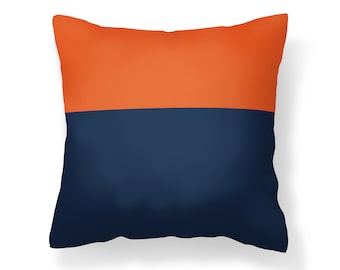 Navy and Orange Pillow Cover, Modern Throw Pillow
