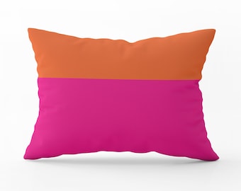 Orange and Pink Outdoor Pillow, Colorblocking Outdoor Pillow, Outdoor Pillow Modern, Water Resistant Pillow, 14x20 Inch Pillow, Patio Pillow