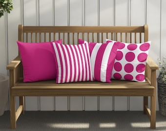 Pink Striped Outdoor Pillow, Waterproof Patio Decor