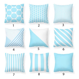 Blue Outdoor Throw Pillow, Insert Included, Light Blue Pillow, Outdoor Pillow 16x16, Decorative Pillows, Blue Striped Pillow, Blue and White