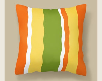 Green and Orange Outdoor Pillow, Striped Pillow,  Insert Included, Porch Pillow, Waterproof, 18x18 inch Pillow, 20x20 Inch Pillow