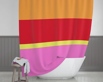 Color Block Shower Curtain, Red, Orange, Pink and Yellow (71 x 74 inch)