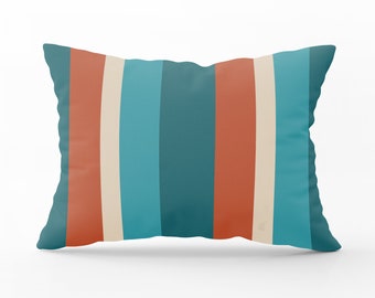 Southwestern Pillow, Orange Blue Pillow for Outdoor, Striped Pillow Blue, Rust Orange and Beige, Waterproof Pillow, Pillow with Insert