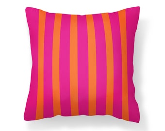 Pink and Orange Striped Pillow, Preppy Dorm Decor