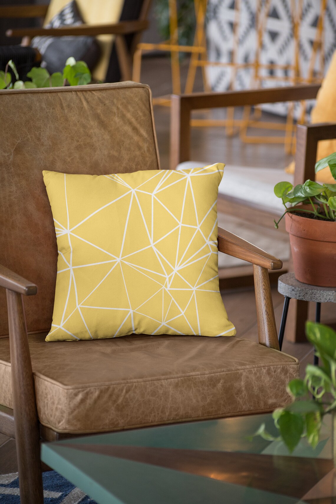 Yellow Outdoor Pillows in Geometric Design Outdoor Yellow Etsy