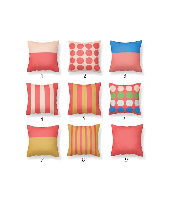 Coral Outdoor Throw Pillows Throw Pillows Water Resistant Outdoor Pillows Mix and Match Pillows Coral Striped Pillows Patio Pillows Etsy