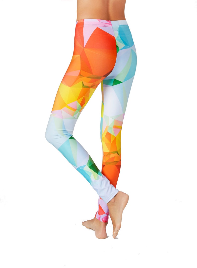 dancing Yellow and Orange Geo Print Leggings for yoga compression fabric performance leggings for women Blue streetwear running
