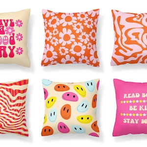 Preppy Pillow, Trendy Pillows, Aesthetic Throw Pillows, Dorm Room Pillow, Throw Pillow Boho, Pink and Orange Pillow, Fun Home Décor