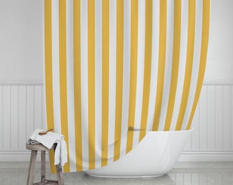 Yellow Striped Shower Curtain, Modern Bathroom Decor (71 x 74 inch)