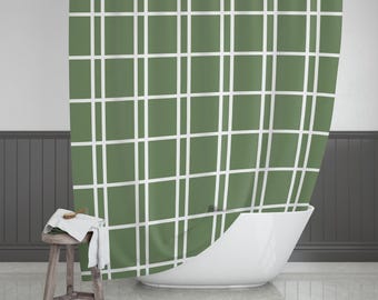 Green Shower Curtain, Geometric Pattern, (71 x 74 inch)