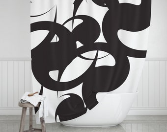 Abstract Black and White Shower Curtain, Modern Bathroom Decor
