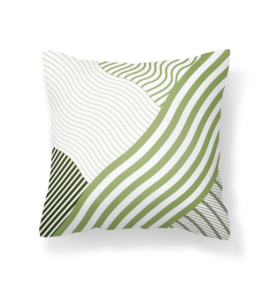 Green Outdoor Pillow, Insert Included, Light Green Striped Pillow