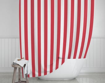 Stripe Shower Curtain, Red and White (71x74 inches)