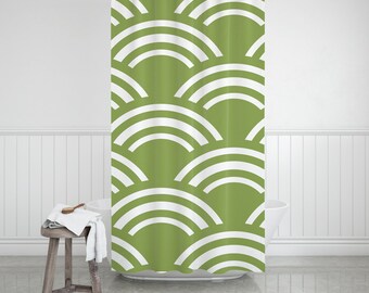 Green and White Boho Shower Curtain, Green Rainbows Shower Curtain, Contemporary Bathroom Decor, Green Bathroom Decor, Modern Bathroom