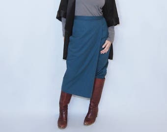 FREE SHIPPING Wrap leg asymmetrical capri pant / skirt / blue teal business pants