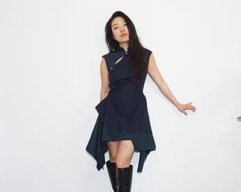 Linen Asian Mandarin Collar Alt Mini Dress