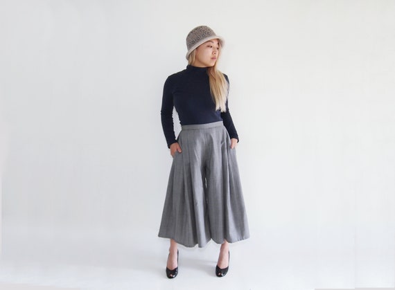 FREE SHIPPING Grey Wool Wide Leg Pleated Culotte Capri Palazzo Dress Pants  Trousers - Etsy
