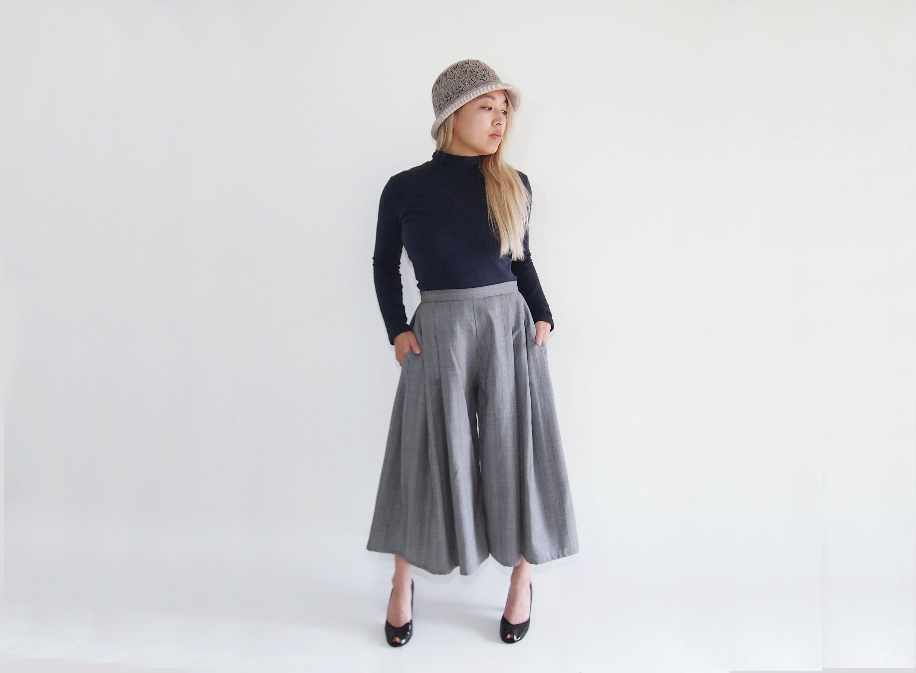 FREE SHIPPING Grey Wool Wide Leg 