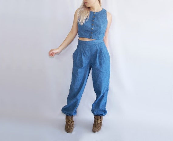denim crop jumpsuit