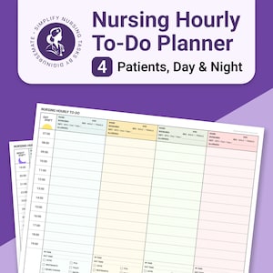 Nursing Hourly To-Do List Nurse Shift Planner for 4 Patients Nursing Report Sheet Template PDF Digital Download Med Surg Nurse Brain Sheet