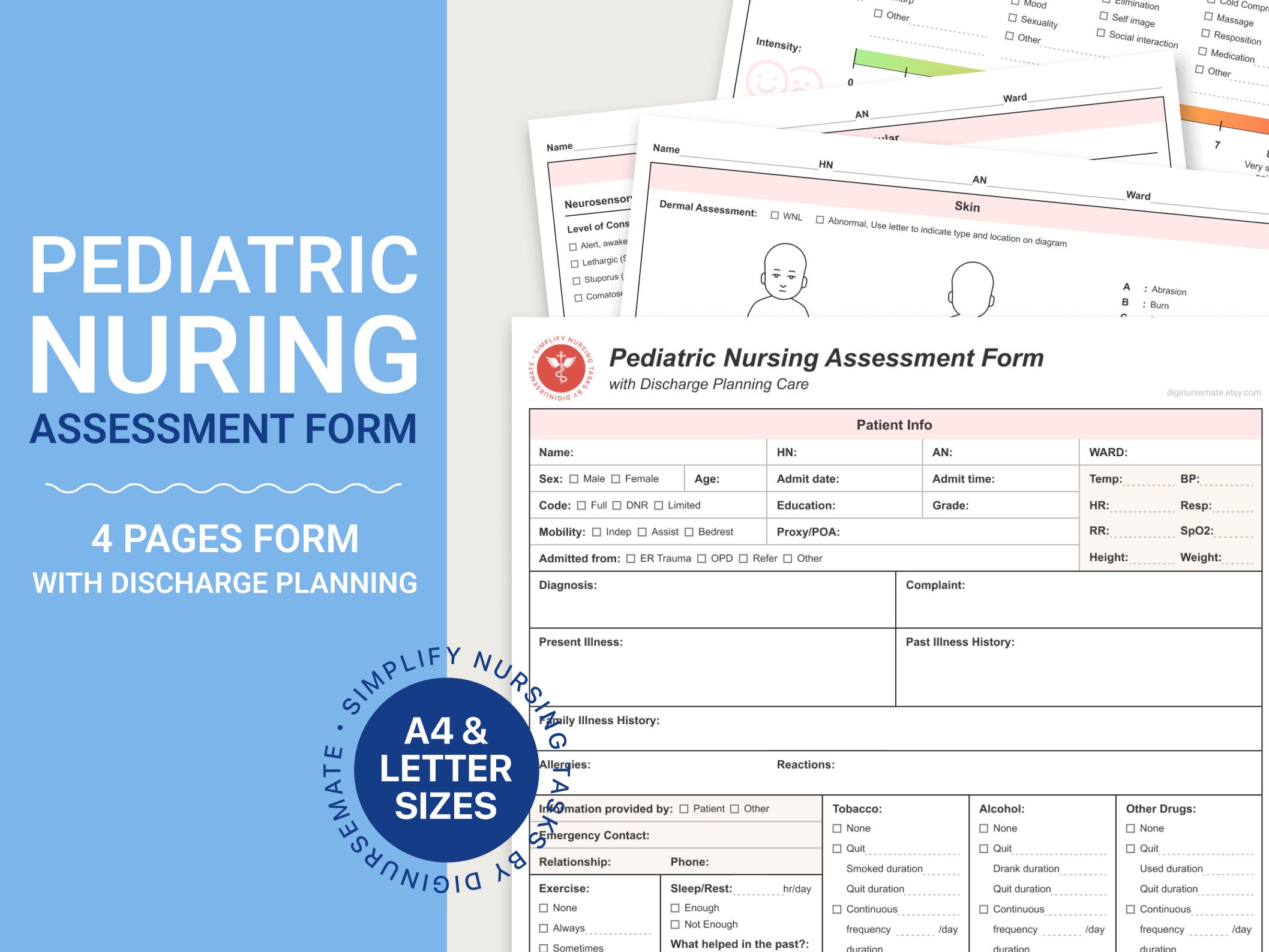 Pediatric Nursing Assessment Form With Discharge Planning Care PDF Nurse Template Form A Ready ...
