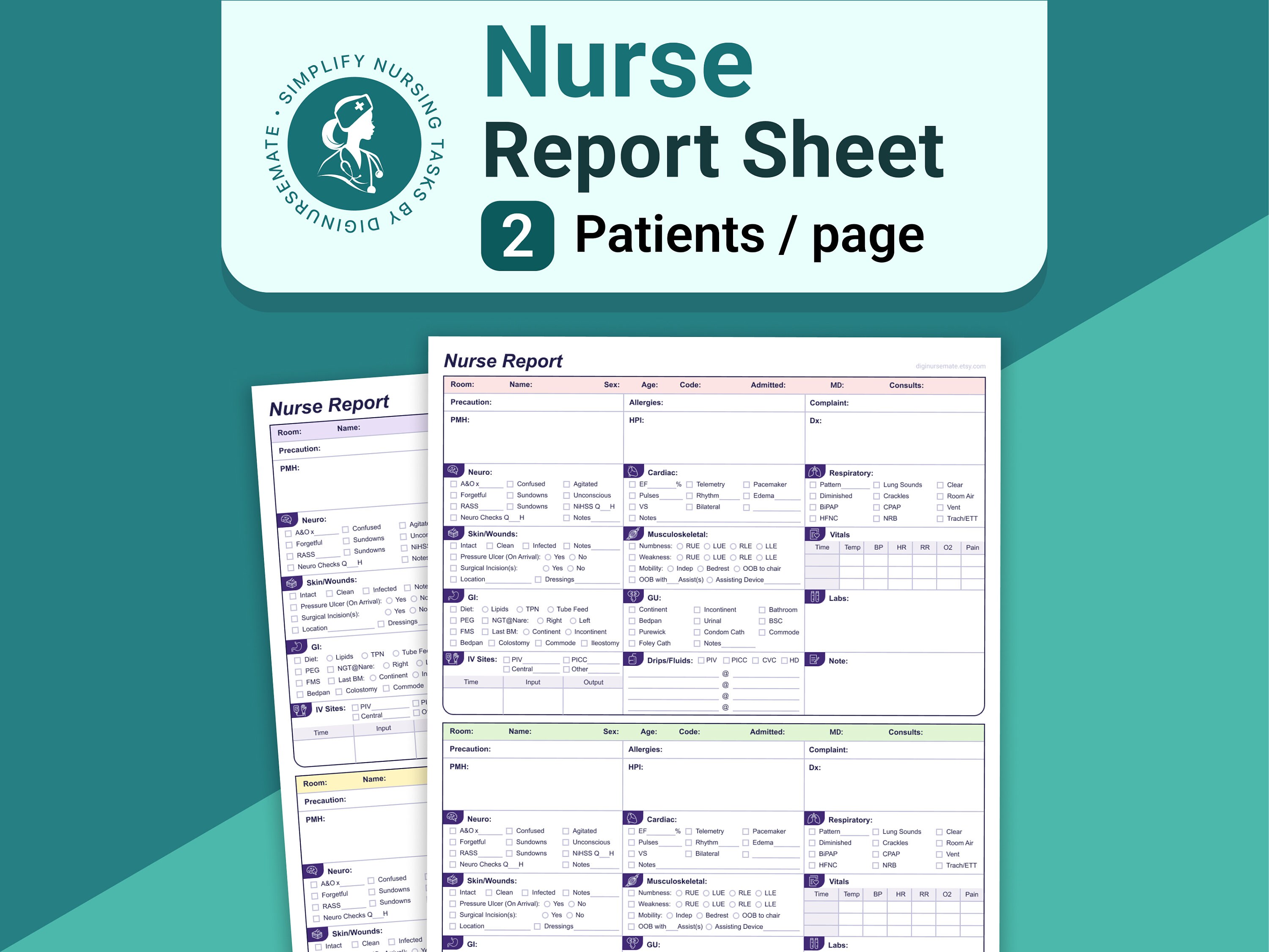 Nurse Report Sheet 2 Patient Telemetry Report Sheet Nursing Medical ...