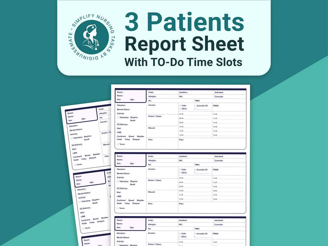 Nurse Report Sheet 3 Patient Telemetry Report Sheet Nursing Medical ...