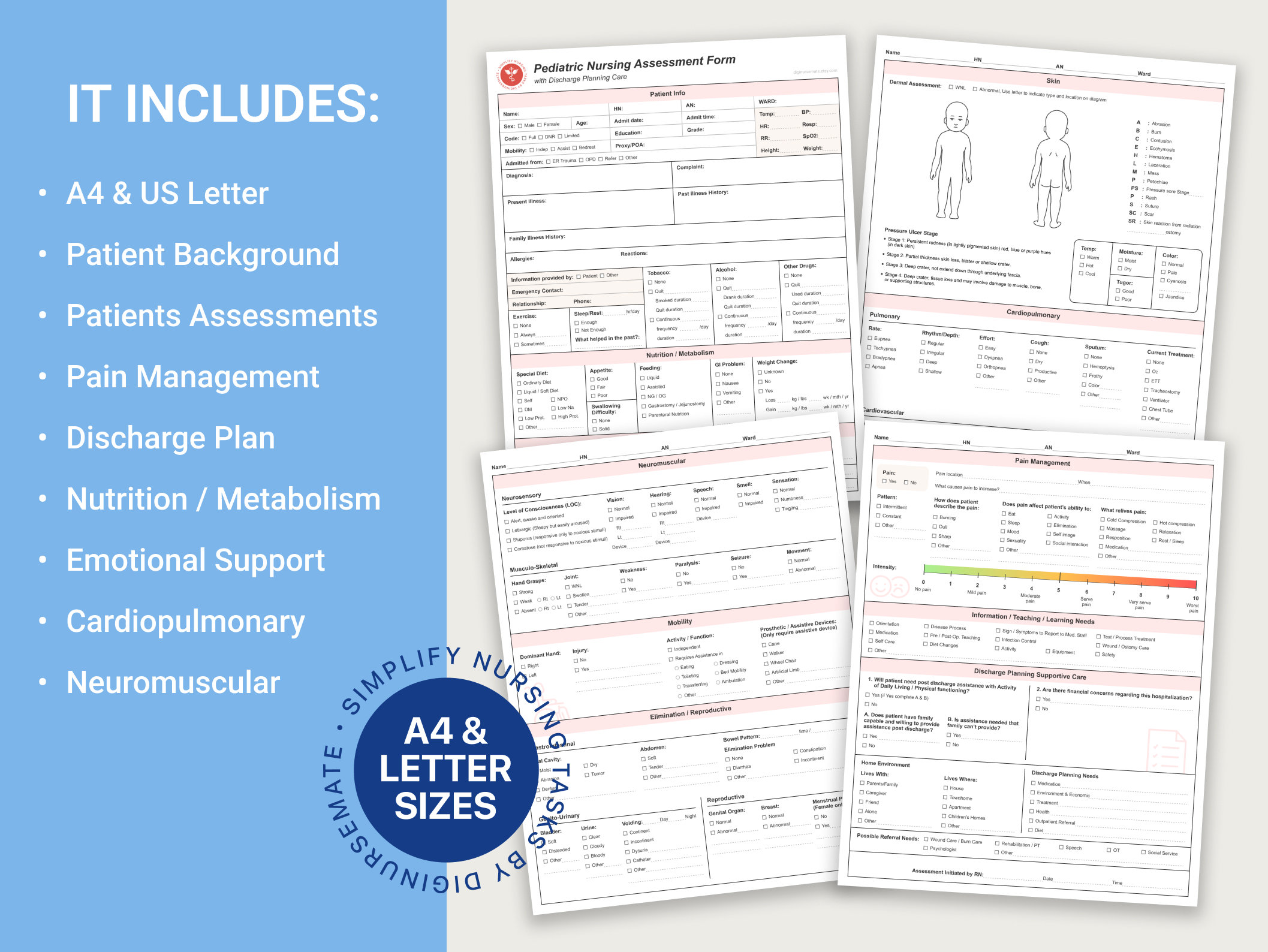 Pediatric Nursing Assessment Form With Discharge Planning Care PDF Nurse Template Form A Ready ...
