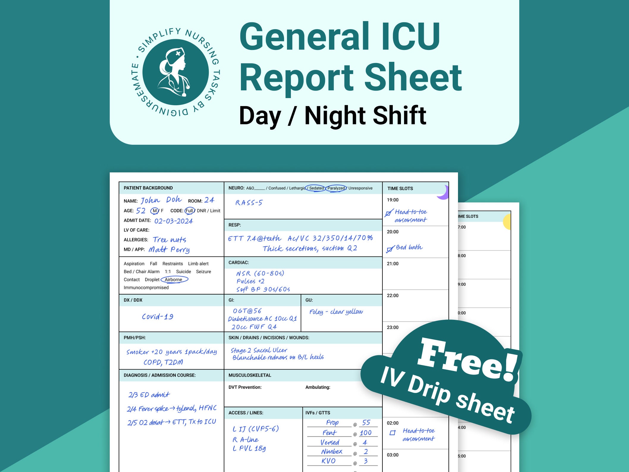 Icu Rounding ICU Nurse Report Sheet: Hourly Rounding, Handoff Template (PDF & .docx ...