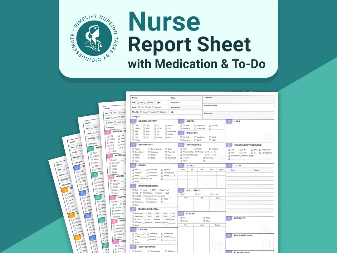 Nursing Brain Sheet for Med Surg Nurse Report Sheet Template ICU Nurse ...