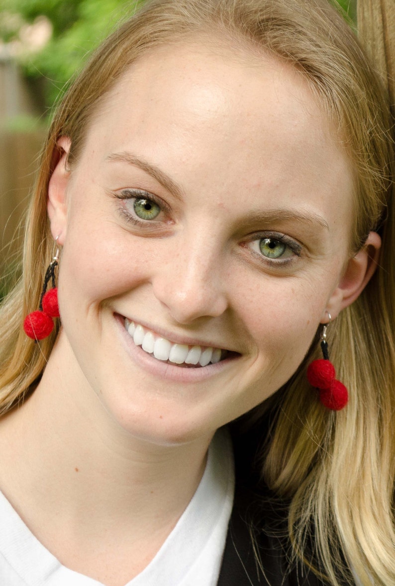 Cherry Earrings Felt Fruit Cute Handmade Felted Etsy