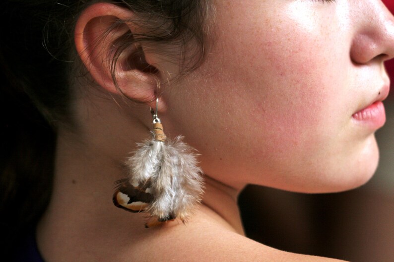 Feather Earrings Dangle Earrings Natural Earrings Real Feathers Can be Made with Clip Ons and Sensitive Ear Hooks image 3