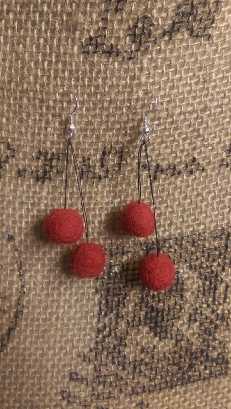 Cherry Earrings Felt Fruit Cute Handmade Felted Etsy