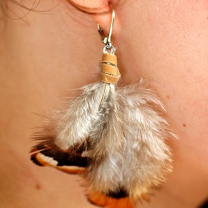 Feather Earrings Dangle Earrings Natural Earrings Real Feathers Can be Made with Clip Ons and Sensitive Ear Hooks image 1