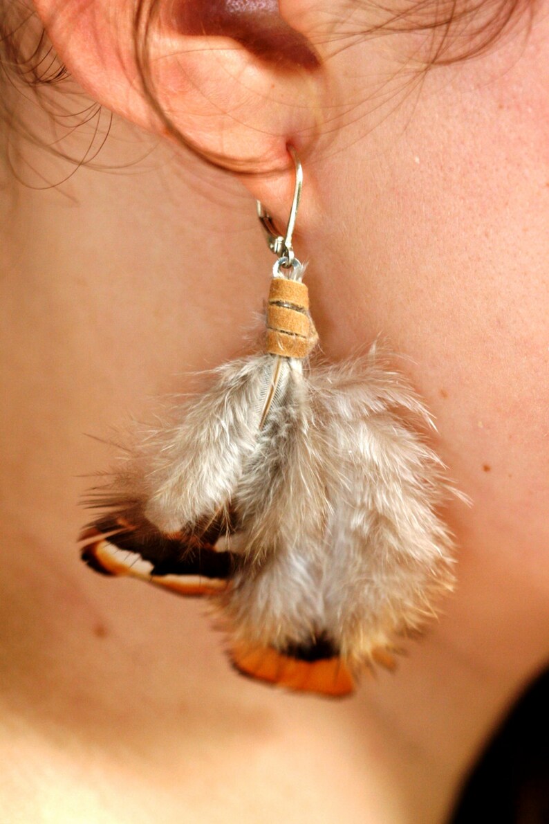 Feather Earrings Dangle Earrings Natural Earrings Real Feathers Can be Made with Clip Ons and Sensitive Ear Hooks image 1