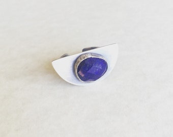 Silver Faceted Lapis ring