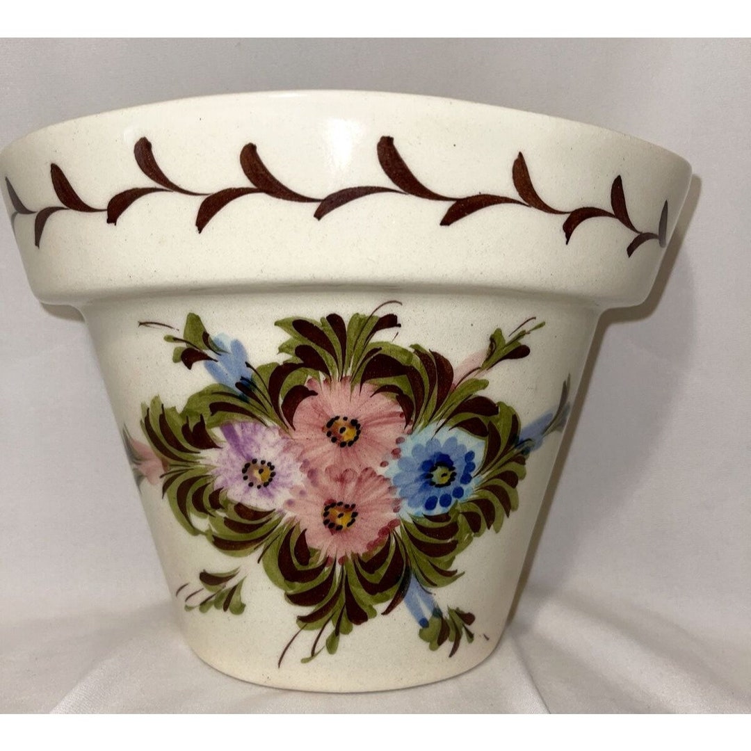 Vintage Wall Vase Floral Design Ceramic White Pink Blue Wall Decor