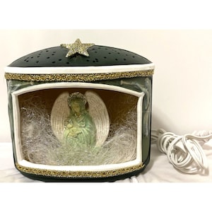 Angel and Baby Jesus Table Ornament Lighted Green Holiday Christmas Porcelain