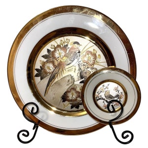 2 Collector Plates The Art of Chokin Birds 2 K Gold Edged 9&quot; & 4&quot; dia. Vintage