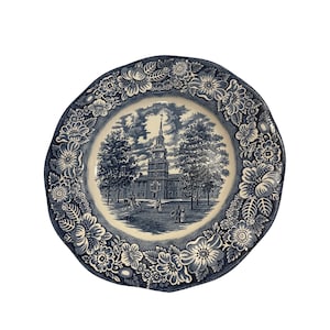 Collectors Plate Historical Colonial Scenes Ironstone Staffordshire England Blue 10&quot; dia Plates