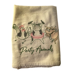 Dishtowel Tea towels Party Animals Rooster Cow Pig 100% Cotton 32&quot; x 36&quot; NEW
