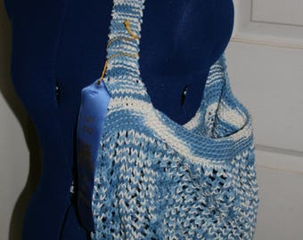 Hand Knit Market Bag -Blue - Ready to Ship