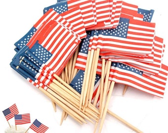 American Flag Cupcake Toppers Food Picks, Patriotic Party Picks (24 Pack)
