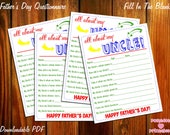 Download All About My Uncle Father S Day Questionnaire Instant Downloadable Pdf Fill In The Blank Printable For Kids Dad Daddy Father Pop Grandpa By Polkadot Printables Catch My Party