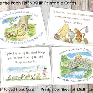 Winnie the Pooh amicizia citazioni cartoline stampabili Set di 4 disegni - Download istantaneo 4 PDF - Pooh Stationery Classic Pooh and Friends
