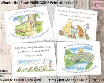 Winnie de Poeh-kaarten vriendschapscitaten – set van 4 (digitale download)