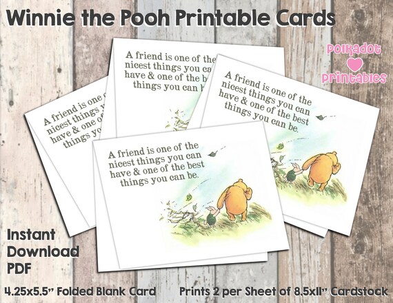 A Friend Is One Of The Nicest Things Classic Winnie the Pooh Greeting Card - Instant Download - DIY Printable Card - 4.25x5.5 Inch Cards Il_570xn