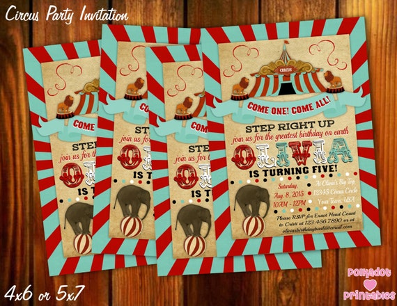 Circus Carnival Themed Invitation 4x6 or 5x7 Printable Digital File Il_570xn