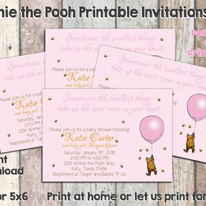 Classic Winnie the Pooh Pink Baby Girl Shower Invitation - 4x6 or 5x7 Digital Printable