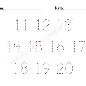 11 20 number trace worksheet pdf printable etsy